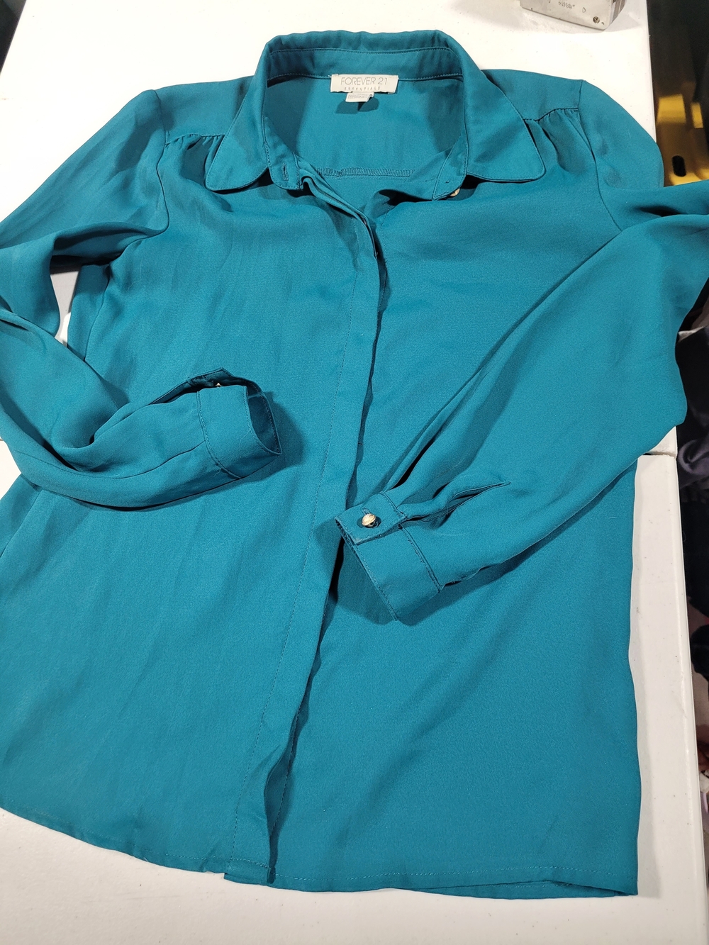 Forever 21 Teal Button-Down Blouse